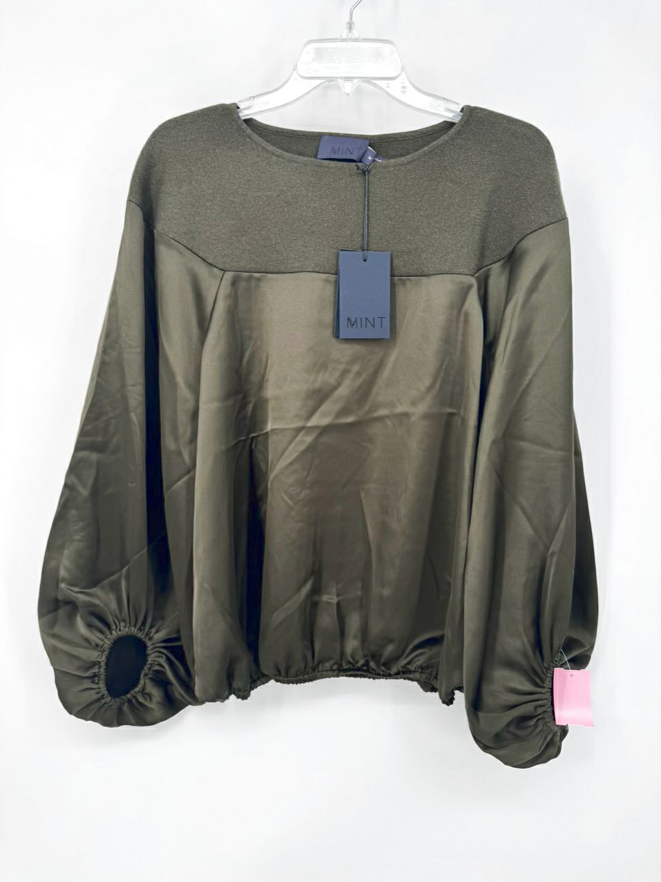MINT Size M Dark Green Satin Knit Top NWT