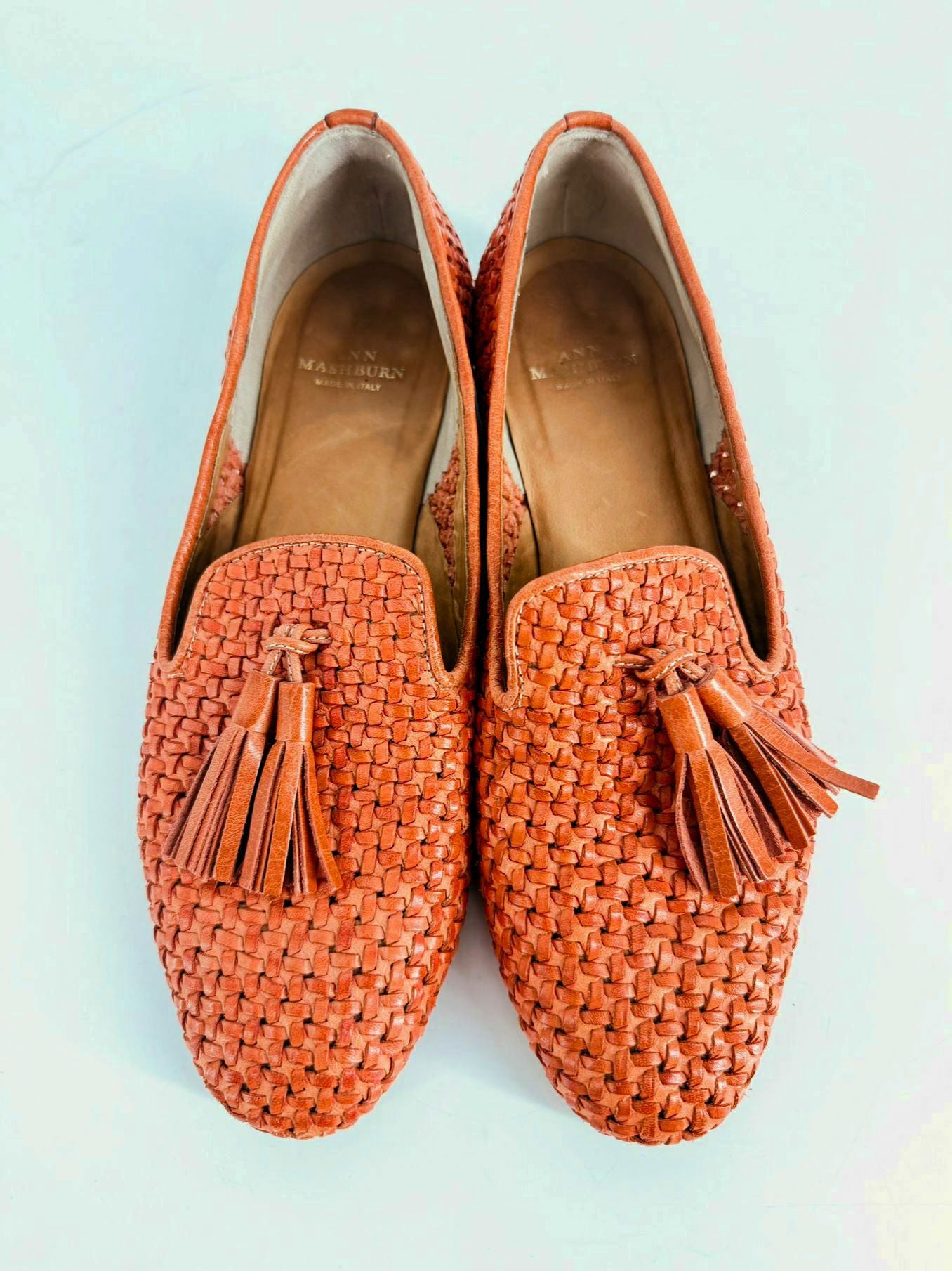 ANN MASHBURN Size 39 Orange Leather Loafers