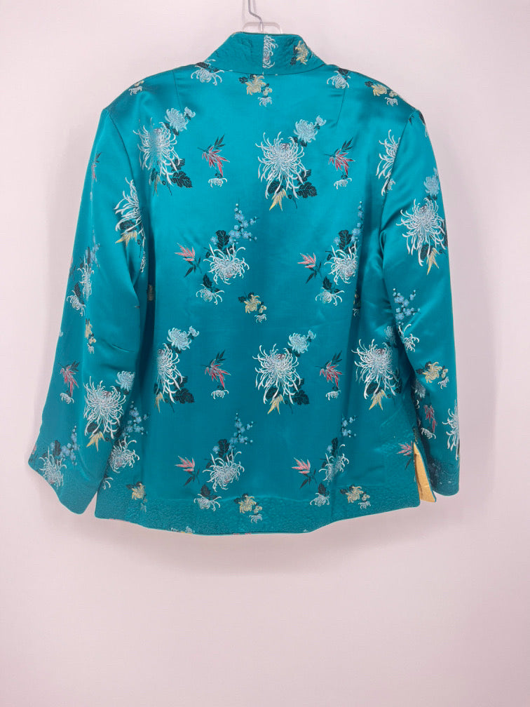 VINTAGE SOLZ SQUIRREL Size L Teal & Gold Floral Reversible Jacket