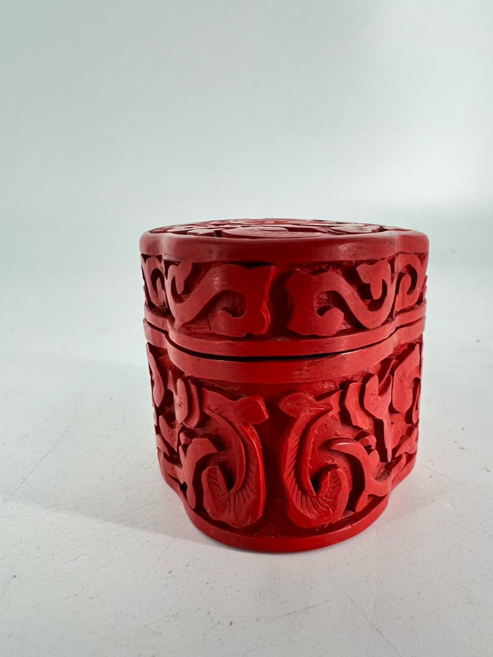 ANTIQUE Red Cinnabar Trinket Box