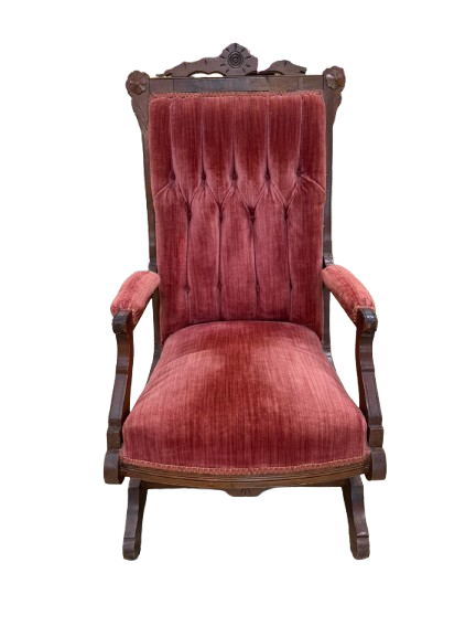 Victorian Wood Rose Velvet Rocking Chair