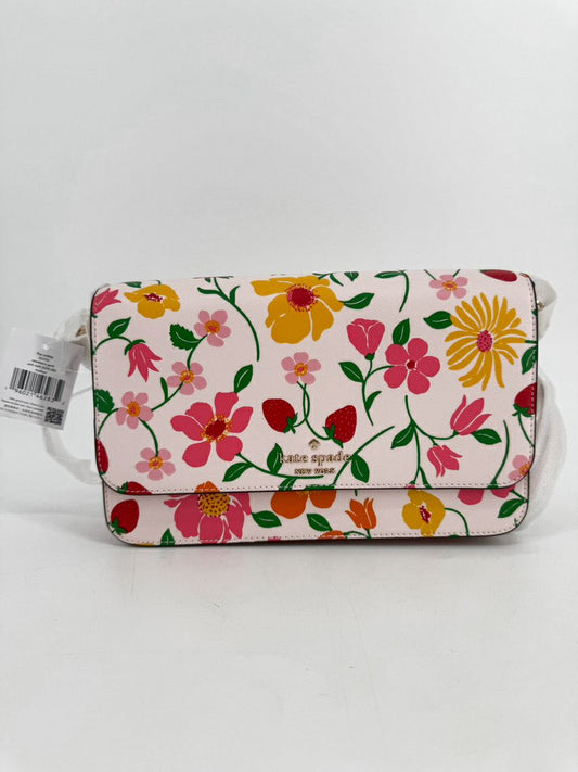 KATE SPADE Pink Leather Floral Madison Flap Crossbody Bag NWT