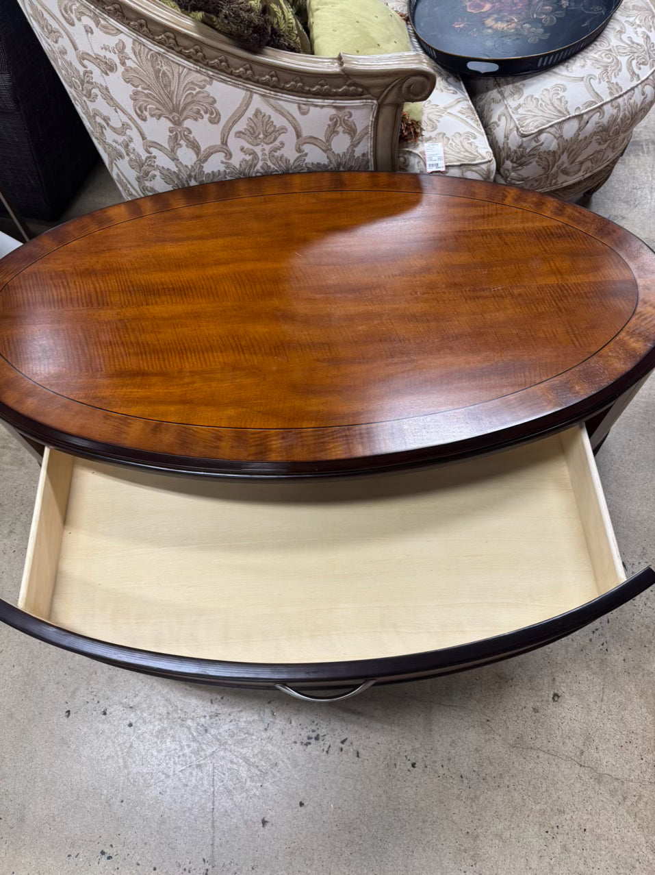 Oval Wood 2-Drawer Coffee Table