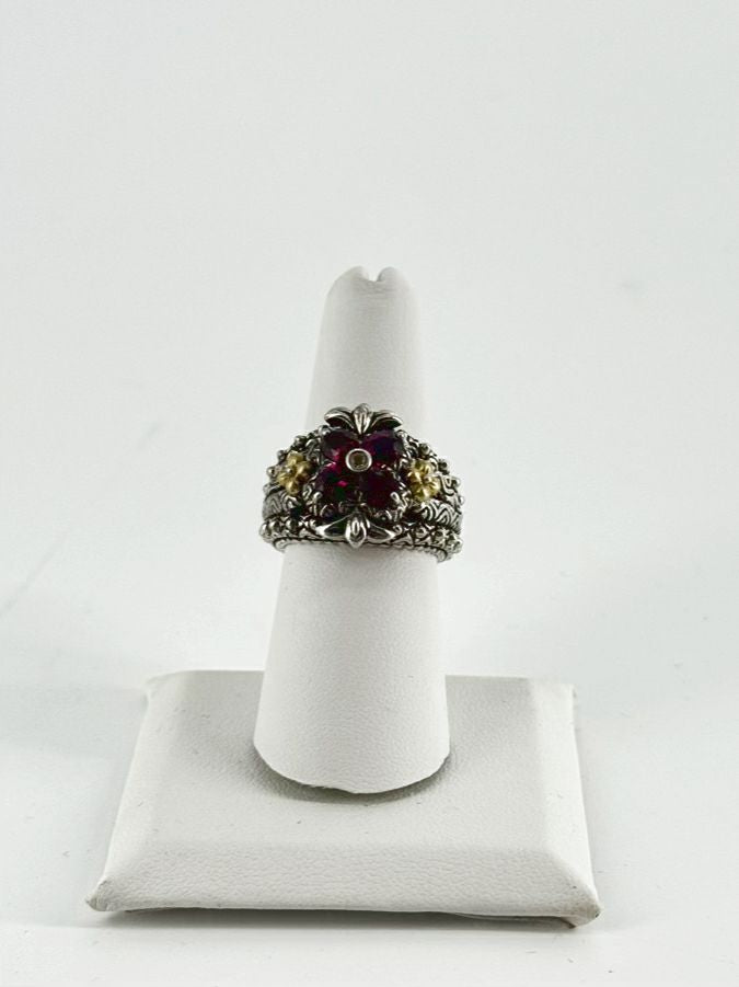 BIXBY 18K & STERLING SILVER Garnet & Diamond Floral Ring