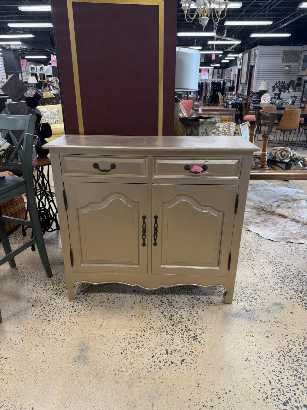 VINTAGE Gold Painted Cabinet w/ 2 Drawers