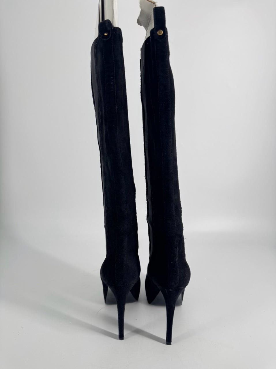 YVES SAINT LAURENT Size 38.5 Black Suede Knee-High Boots