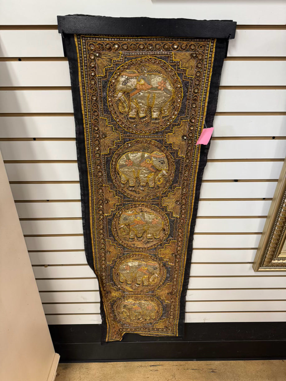 Gold & Black Embroidered Elephant Tapestry