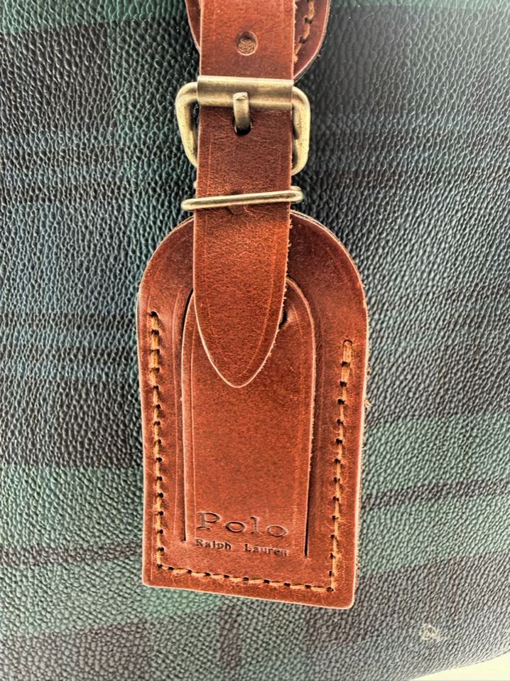 POLO RALPH LAUREN Blue & Green Coated Canvas Plaid Purse