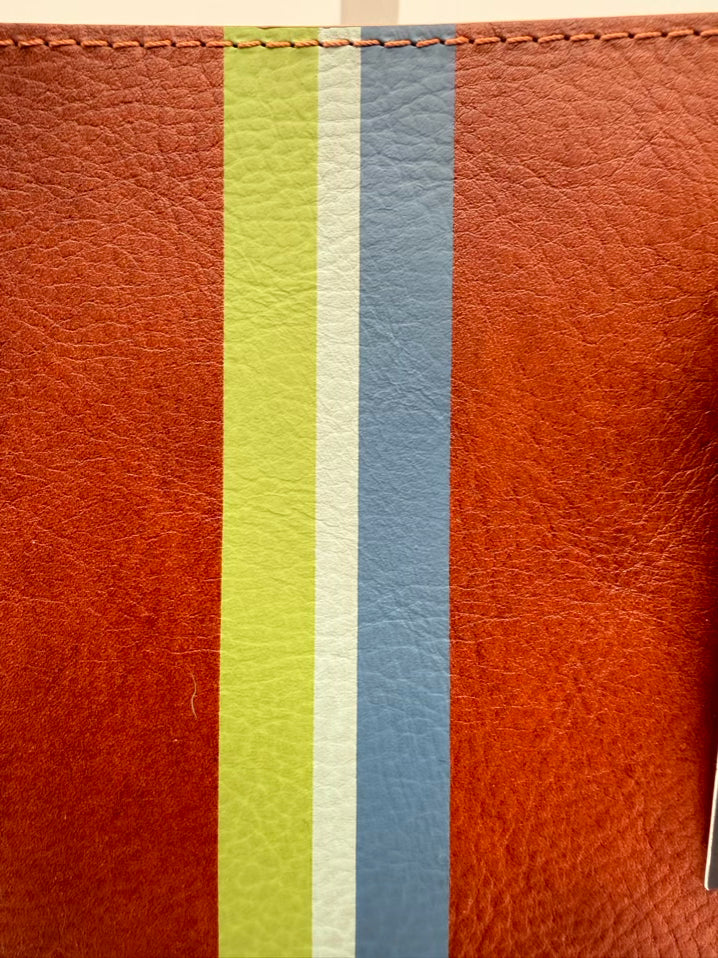 IVY COVE East West Brown & Blue Stripe Leather Tote Bag NWT