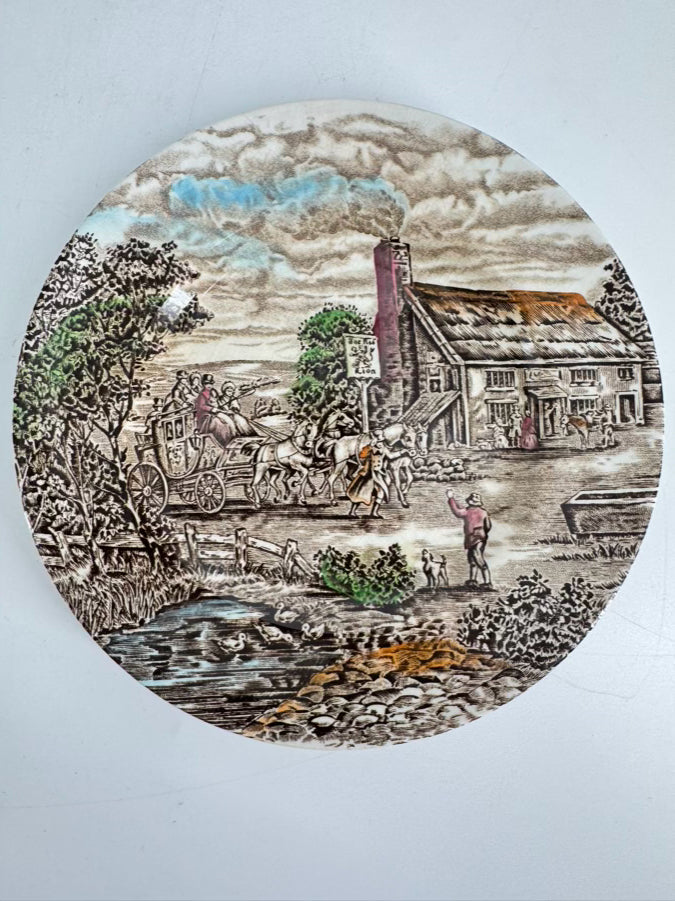 WOOD & SON Brown & White Ironstone "The Posthouse" Dinner Set for 4