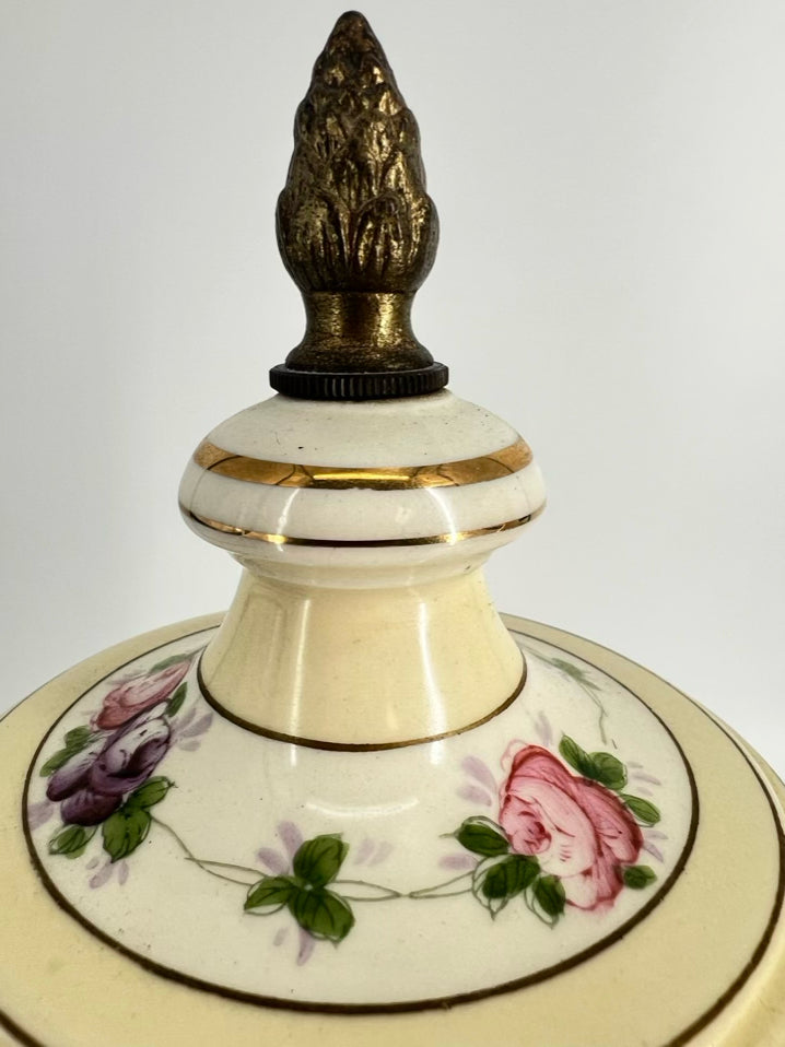 VINTAGE Cream & Yellow Porcelain Pair of Footed Urns