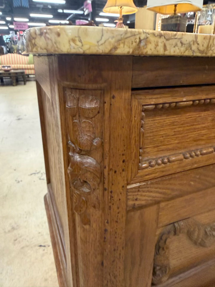 Light Oak Pair of End Tables w/ Stone Top