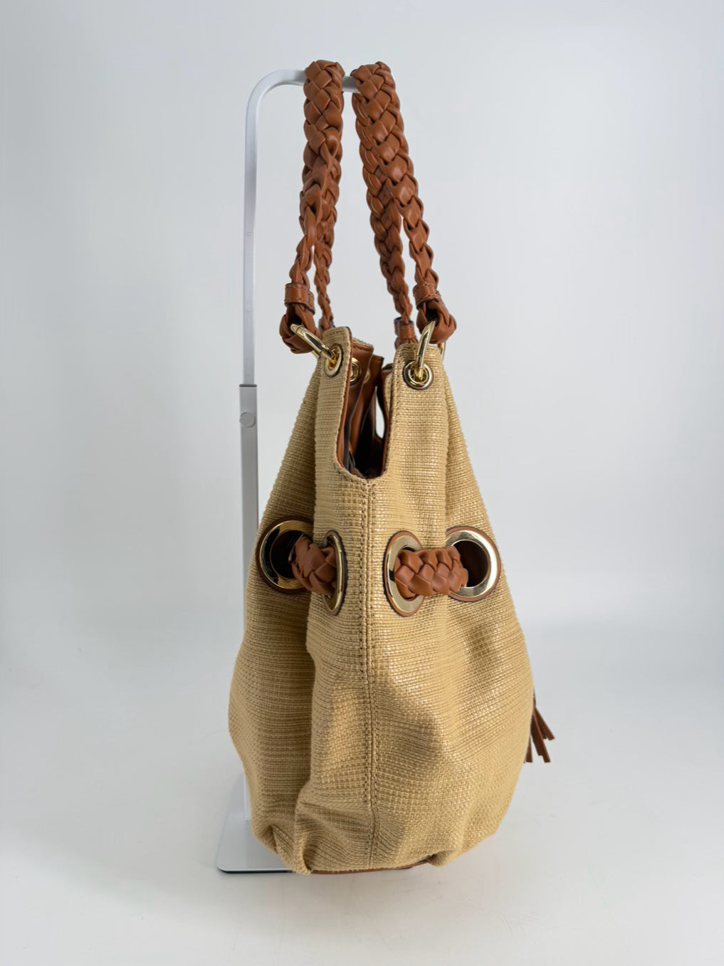 MICHAEL KORS Leather Natural Straw Woven Purse