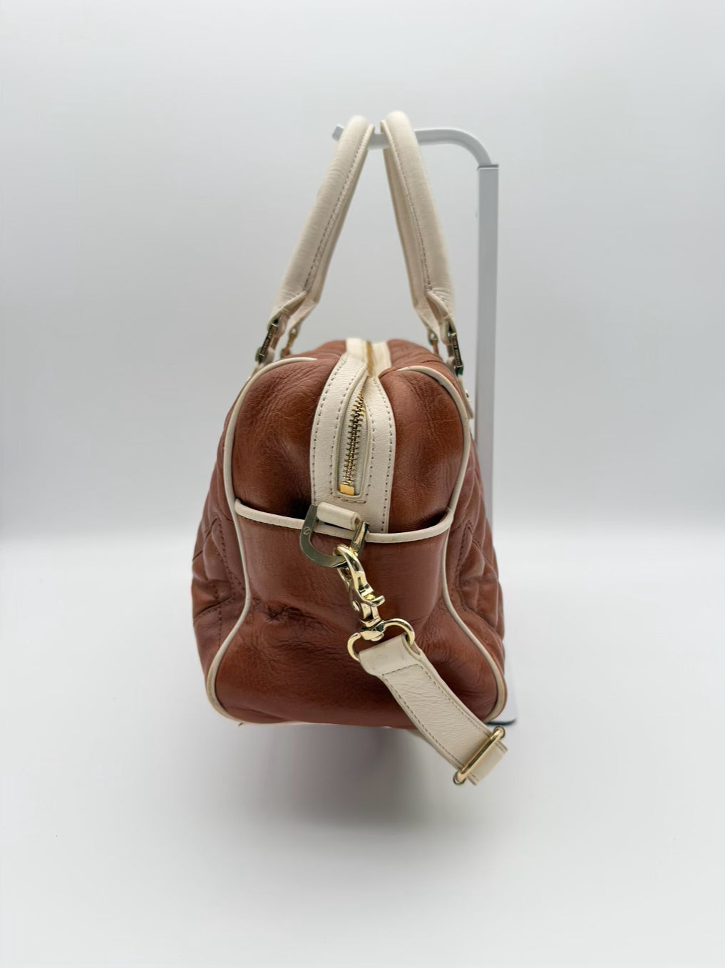 TORY BURCH Cognac Leather Quilted Purse