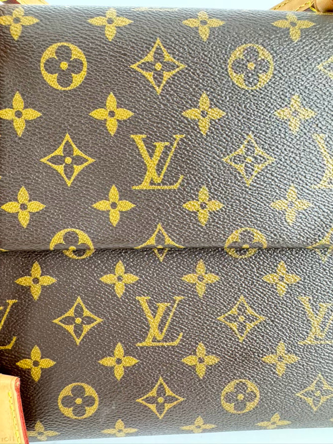 LOUIS VUITTON Brown Leather Monogram Logo Cluny Purse