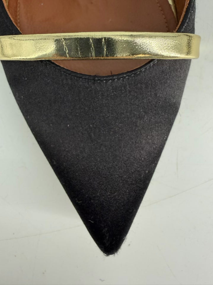 MALONE SOULIERS Size 8 Black & Gold Leather Flats