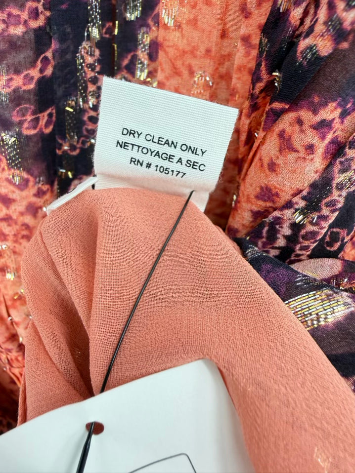 ULLA JOHNSON Size 6 Coral & Purple Silk Belted Dress