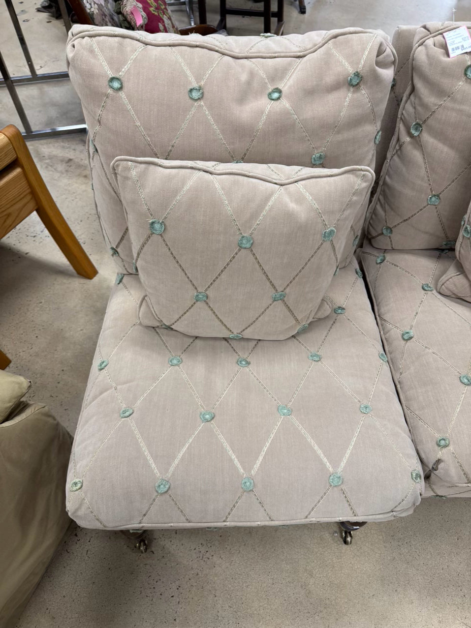 Tan & Green Pair of Armless Accent Chairs