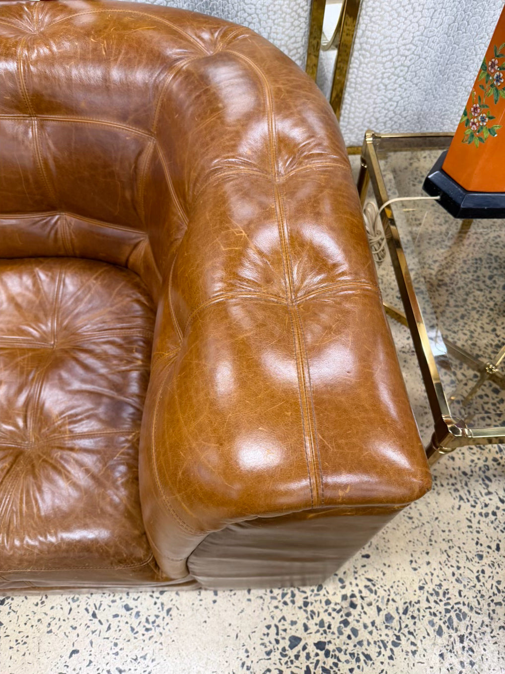 POTTERY BARN Brown Leather 5 Piece Sectional Sofa