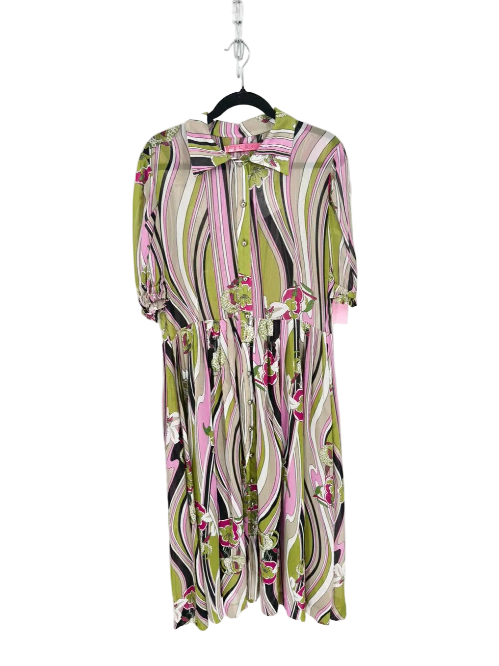 BURU Size XL Green & Pink Floral Maxi-Dress NWT