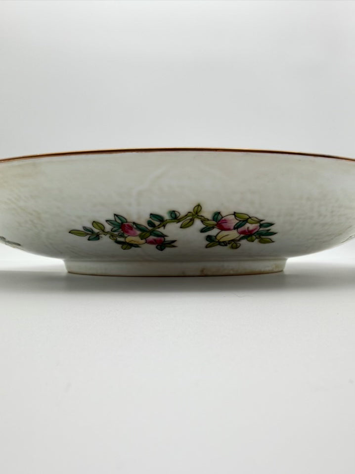 CHINOISENE Porcelain Green & Black Large Shallow Bowl w/ Lotus Pond Scene
