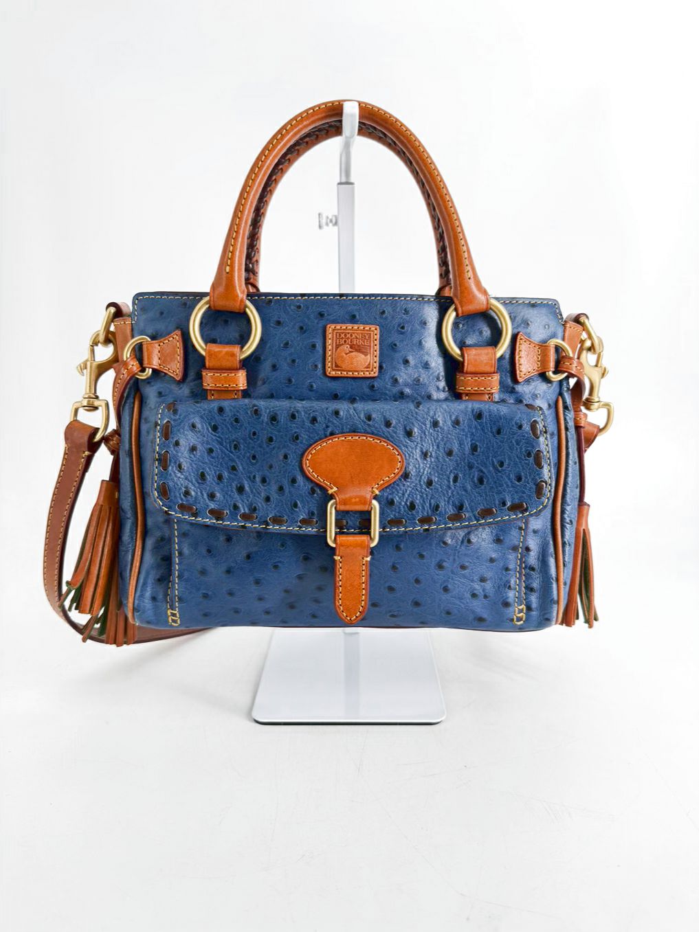 DOONEY & BOURKE Blue & Brown Ostrich Embossed Leather Pocket Satchel