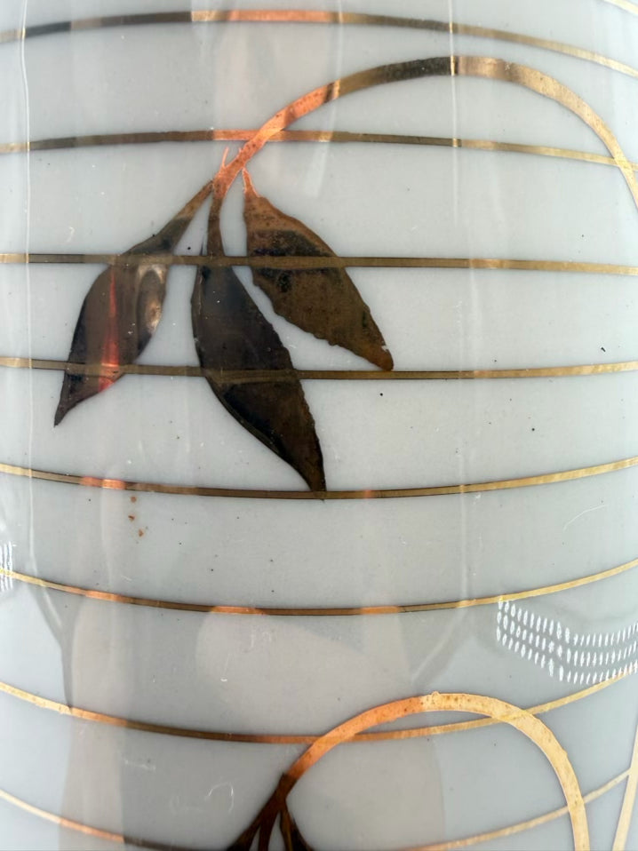 MID CENTURY White & Gold Cylinder Ceramic Pair Of Lamps No Shades