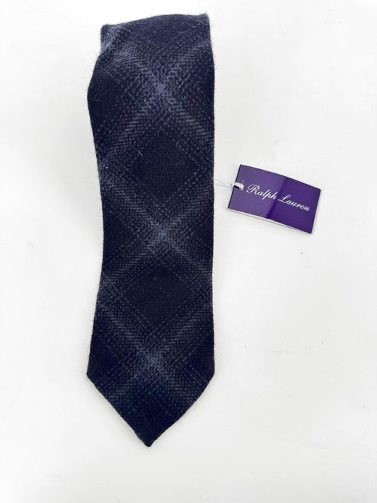 RALPH LAUREN PURPLE LABEL Navy Plaid Camel Hair Tie NWT
