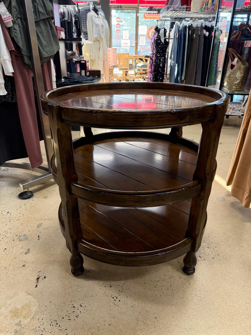 Dark Wood Round Occasional 3 Tier Table
