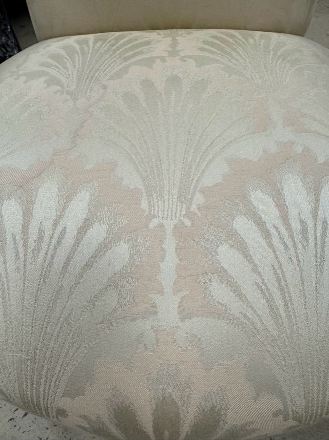 CENTURY Yellow Damask Upholstered Wood Queen Ann Pair of Chairs