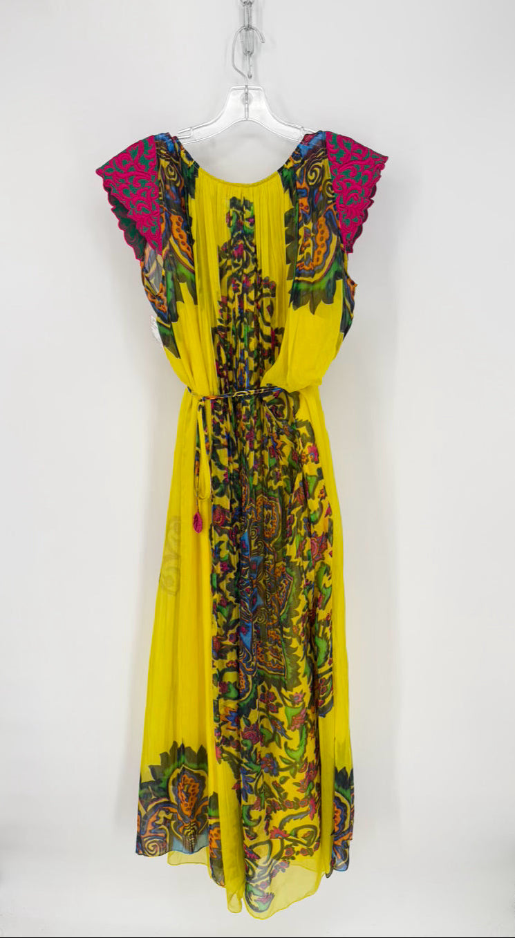HEMANT & NANDITA Size 12 Yellow Pleated Maxi-Dress w/ Slip