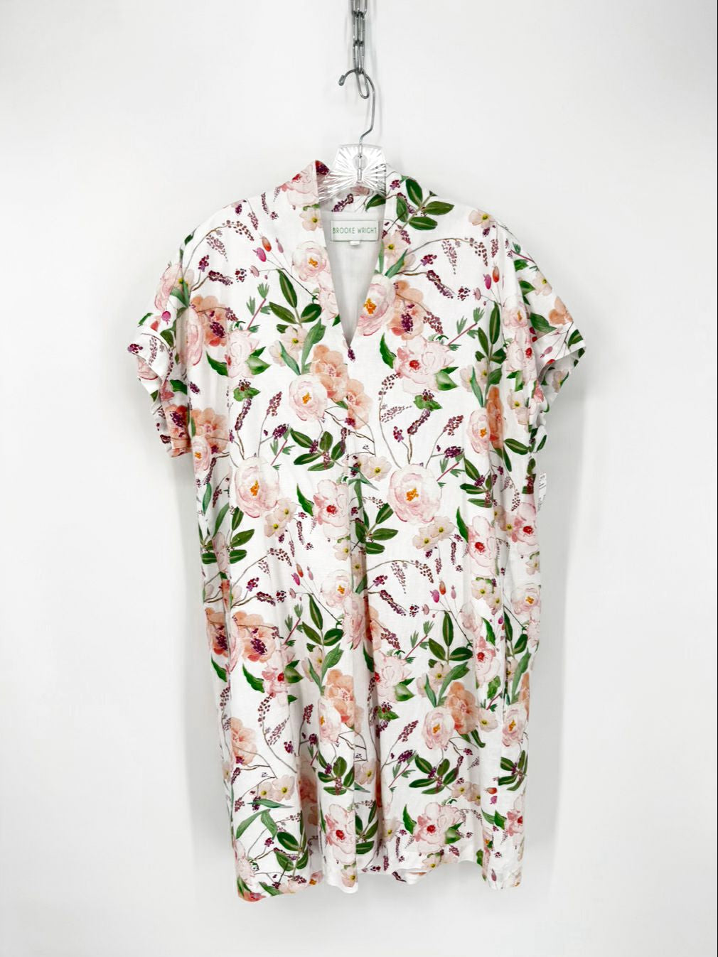 BROOKE WRIGHT Size XL Cream Linen Blend Floral Dress