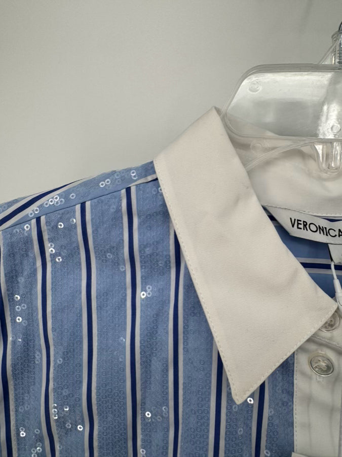 VERONICA BEARD Size 4 Blue & White Sequin Maia Top NWT