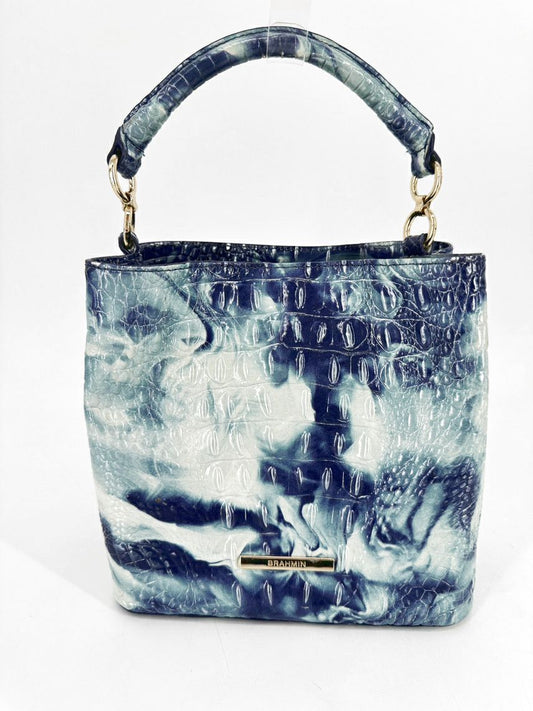 BRAHMIN Aqua Tie-Dye Embossed Leather Bucket Bag