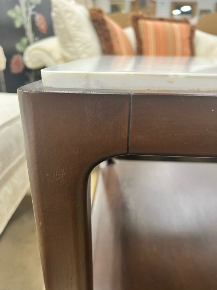 Brown & White Wood & Stone End Table