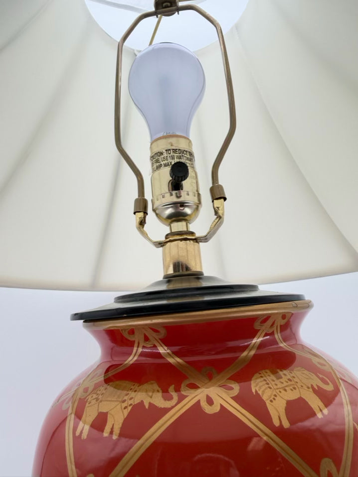Rust & Gold Ceramic Elephant Lamp w/ Shade