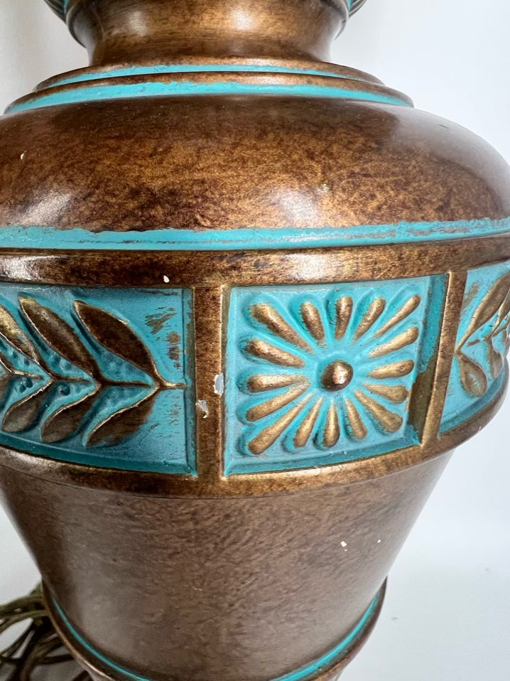 Gold & Aqua Metal Pair of Lamps w/ Shades