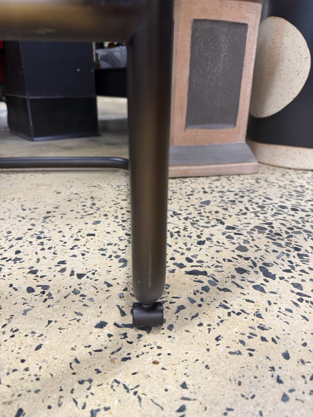 REVIVAL Brown Leather & Metal Pair Of Bar Stools
