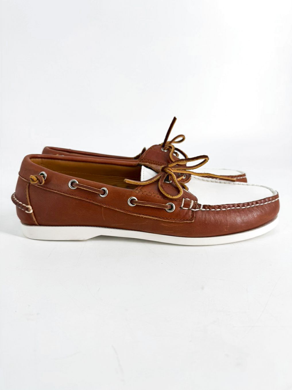 RALPH LAUREN Size 10 Cognac & White Leather Boat Shoes