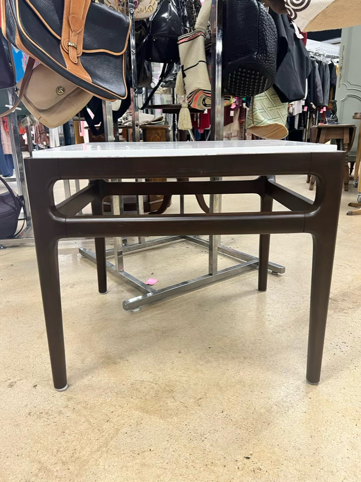 Brown & White Wood & Stone End Table