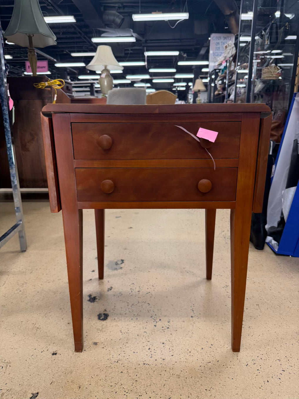 VINTAGE Light Wood Drop Leaf Table w/ 2 Drawers