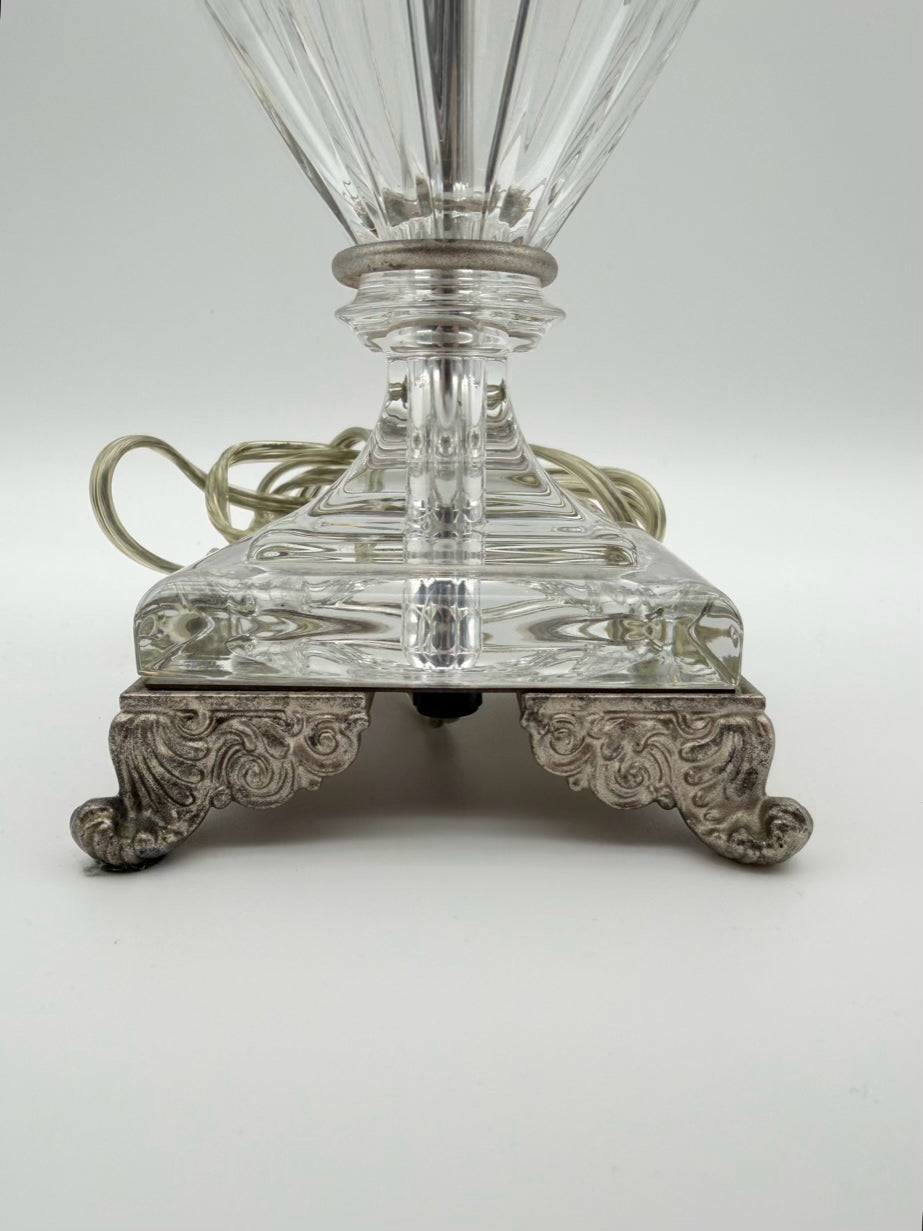 SCHONBEK Crystal Lamp & Shade w/ Silver Plated Feet