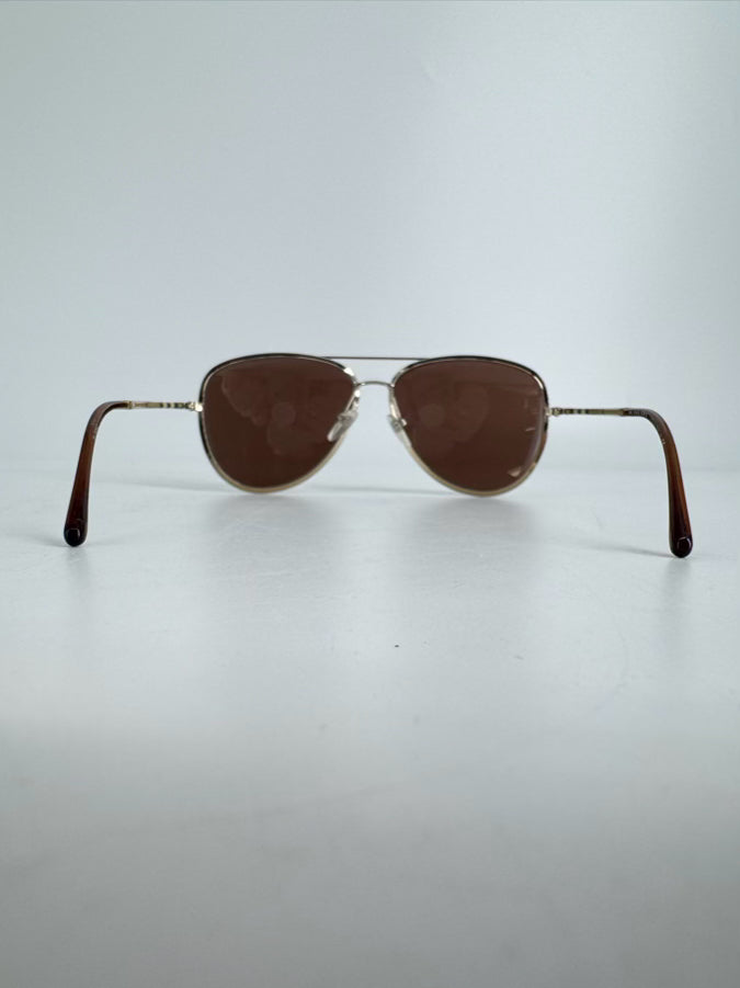 BURBERRY Metal Brown & Gold Aviator Sunglasses