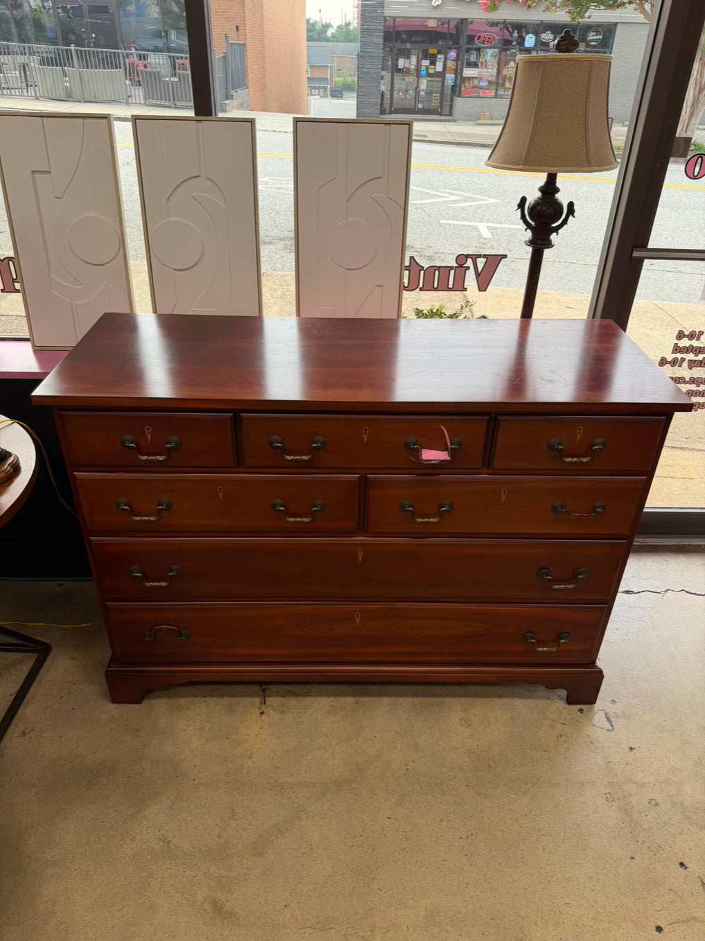 ANTIQUE Dark Brown Wood Chest w/ Cutout Key Hole Design