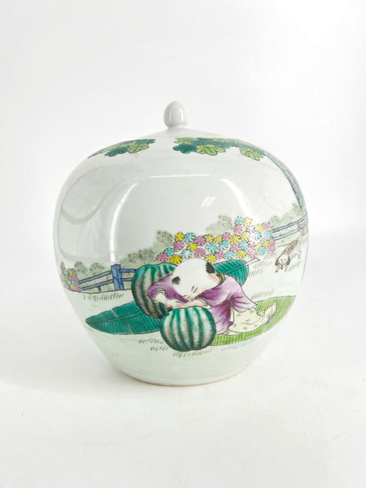 FAMILLE ROSE White, Pink & Green Porcelain Jar