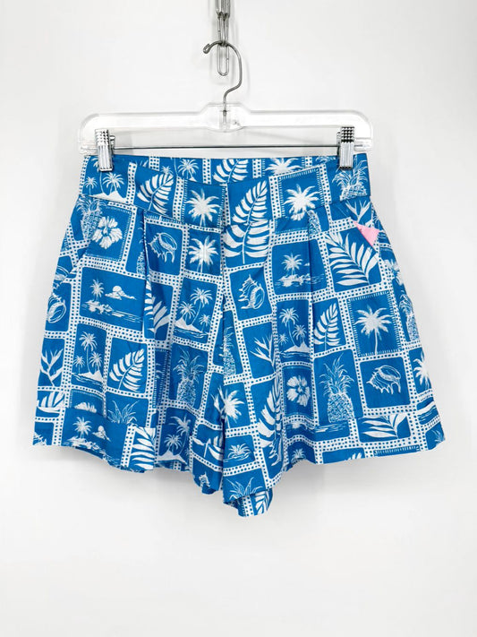 ELIZABETH JAMES THE LABEL Size M Blue & Cream Tropical Shorts NWT