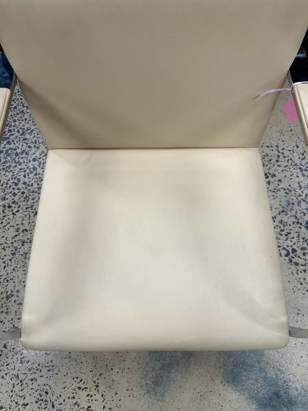 Knoll Style Cream Leather Like Chair w/ Chrome Legs