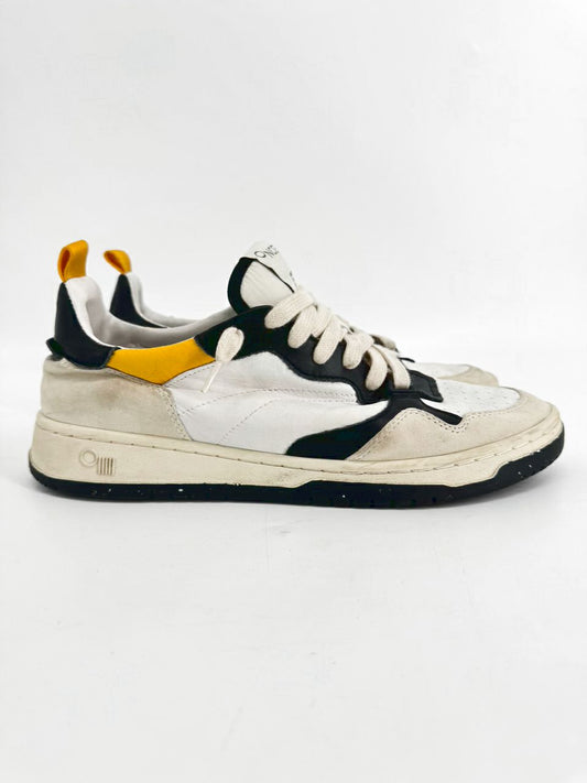 ONCEPT Size 10 White, Black & Yellow Leather Sneakers
