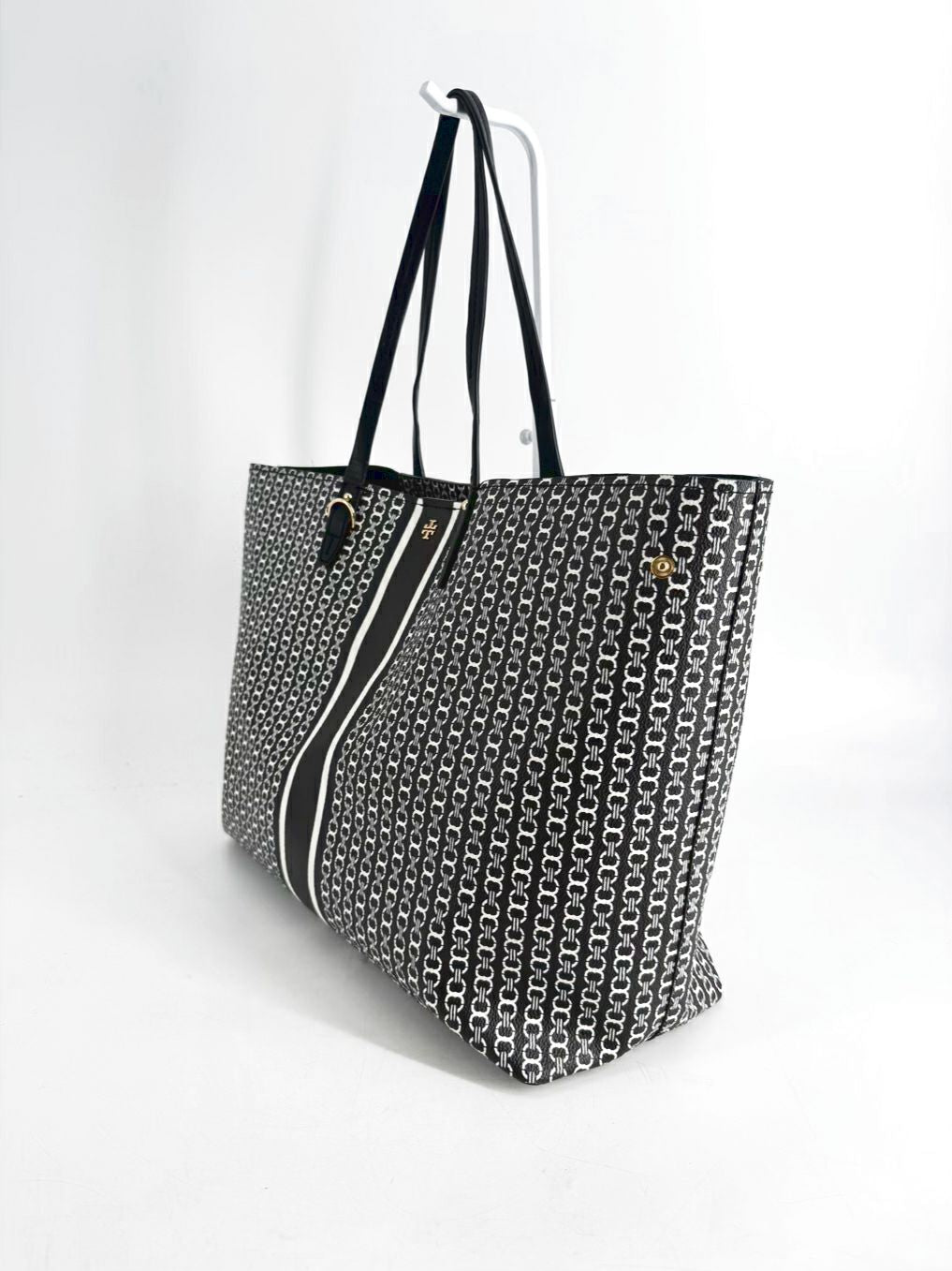 TORY BURCH Gemini Link Navy & White Chain Detail Tote Bag