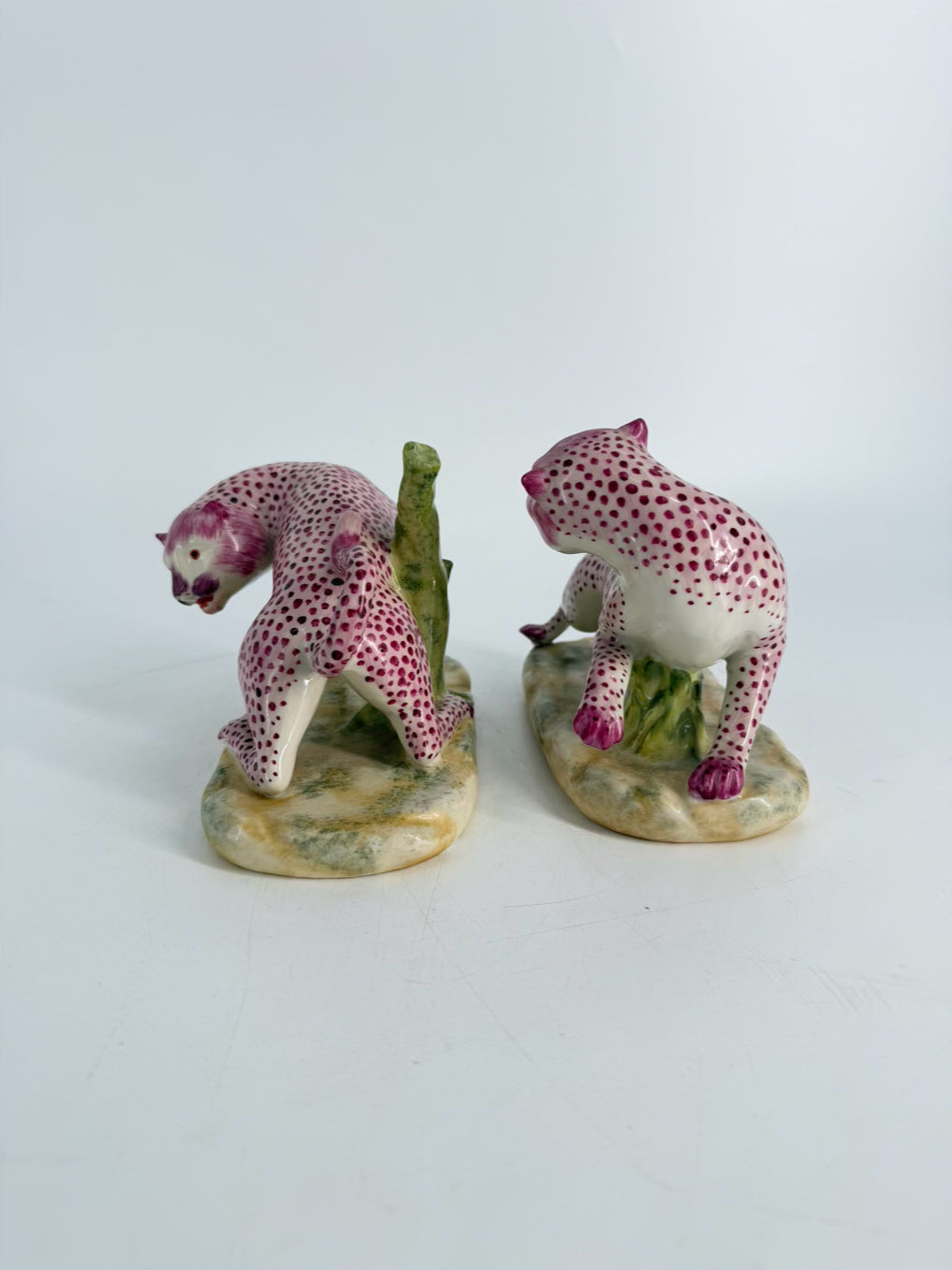 CHELSEA HOUSE Pink & White Porcelain Pair of Leopard Figurines